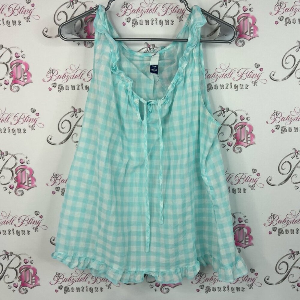 Old Navy tank top gingham milkmaid tie up Light Blue Gingham Tank Top
